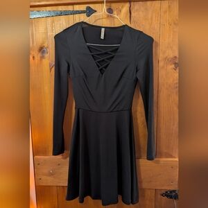 Xhilaration Black Long Sleeve Dress with Crisscross Neckline